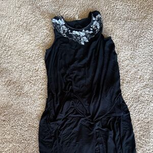 Soma Black Sleeveless pajama set with White Floral Detail